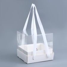 Cake box with a transparent lid, white, 17 x 17 x 15 cm