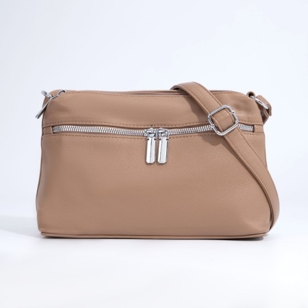 Bag Cross-Bodi with a zipper, dark beige color