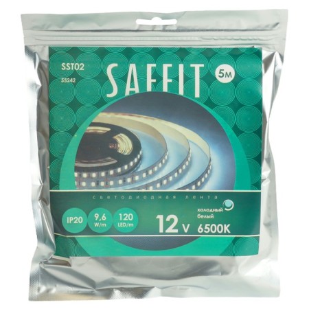 SAFFIT LED strip, 5 m, SMD2835, 120 LED/m, 9.6 W/m, 12V, glow cold white-2