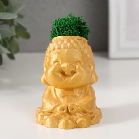 Concrete Kashpo "Buddha" 5.5x6.5x7cm gold with moss (moss green stabilized)
