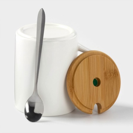 Ceramic mug with a lid and a spoon Avocado, 360 ml-2