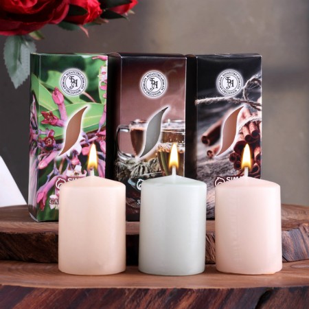 Aromatic candle "sandalwood, green tea, cinnamon", 4x6 cm, set 3 pcs, in a box