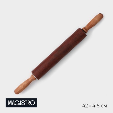 Rnocking rolling pin Magistro, tree, 43 × 4 cm, working part 23 cm, with curly handles