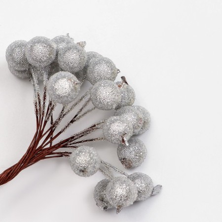 Decorative berries, silver, 7 × 6 × 7 cm, 40 berries-1