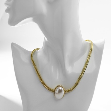 Necklace "pearl" oval, white color in gold, 40 cm-2