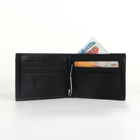 Male purse for magnet, clip for bills, separation for SIM cards, black color-4