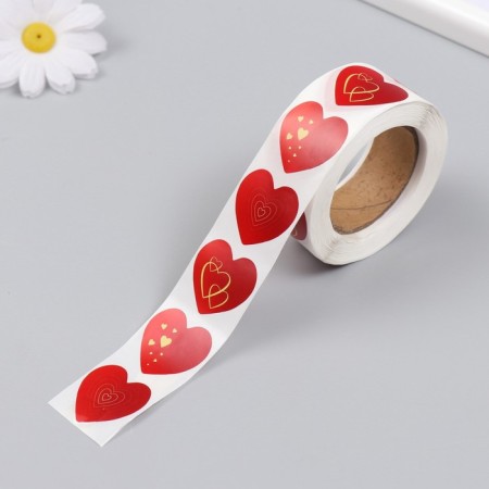 Stick paper "Red hearts with gold" d = 2.5 cm 500 pcs in roll-3