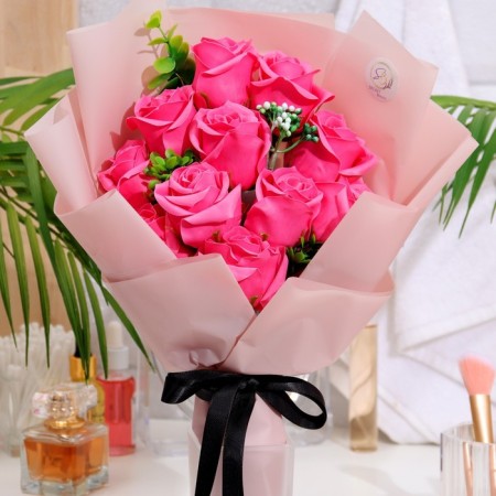 Exclusive bouquet of soap roses, fuchsia color, 11 pcs-3
