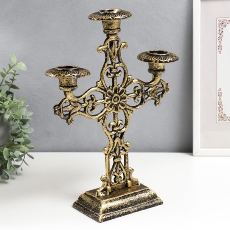 Cast iron candle for 3 candles "Celt" Golden Patina 33x9x24 cm-3