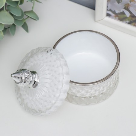 Casket Glass "Rombs and Dome" White with silver 11x8.5x8.5 cm-1