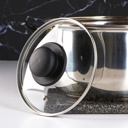 Glass cover for pans and pots "Dolyana", D = 16 cm, stainless rim, plastic handle-1