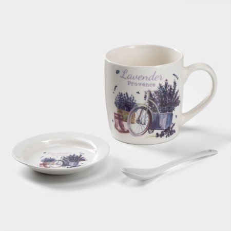 Ceramic mug with a spoon on the Lavender stand, 330 ml, Mix drawing-2