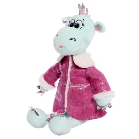 Soft toy "Dragon Daisy in a pink sheepskin coat", 25 cm, mint color-1