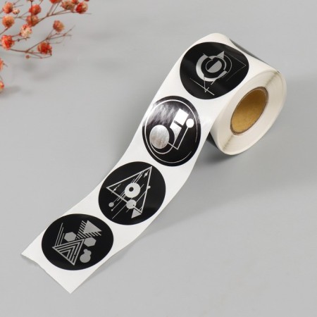 Sticker Paper "Geometry Abstraction" embossing silver d = 3.8 cm 252 pcs in the roll-1