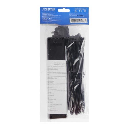 Network filter 5Bits SP4B-250 4S, 4 sockets, 5 m, 10 A, 3x0.75 mm2, with salary, with off., Black-5