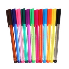 A set of ballpoint pens, 12 colors, a triangular, tinted case, in a blister on the button