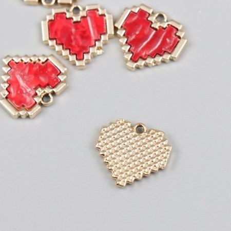 Decor for creativity metal, enamel "Red Heart. Pixels" gold 0.2x1.6x1.5 cm-1