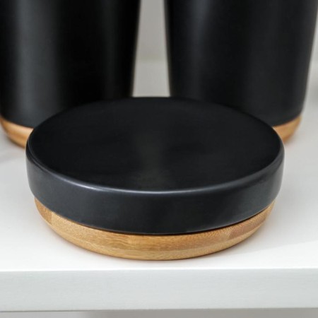 A set of accessories for the Eco bathroom, 4 items (soap dish, soap dispenser, 2 glasses), black color-1