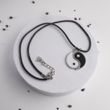 Yin-Yang pendant, black and white color in silver, on a black lace, 42 cm