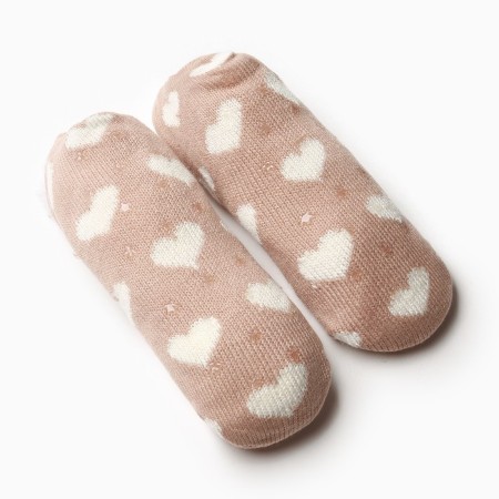 Women's socks shortened nonsense with fur, brown color/hearts, size 36-40-1