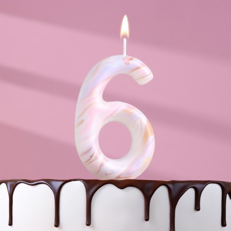 Candle in the “White Marble” cake, number “6”, giant, 9 cm