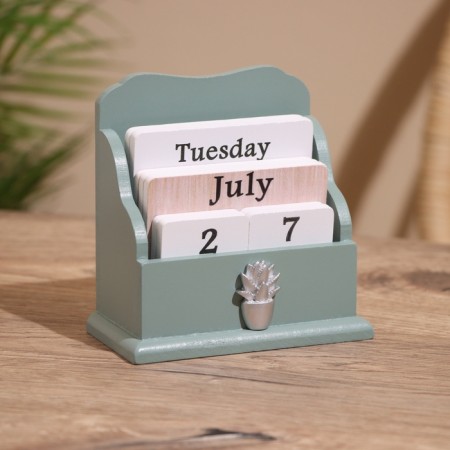 Souvenir eternal calendar, wood, 11x6x11 cm, col. blue