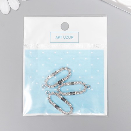 Decor for creativity metal, rhinestones "elongated oval" silver 3.1x1.2 cm-3