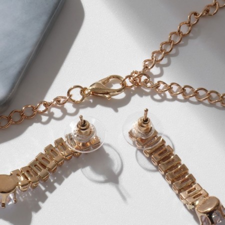 Set 3 objects: earrings, necklaces, ring "Izd" flower in geometry, white color in gold-1
