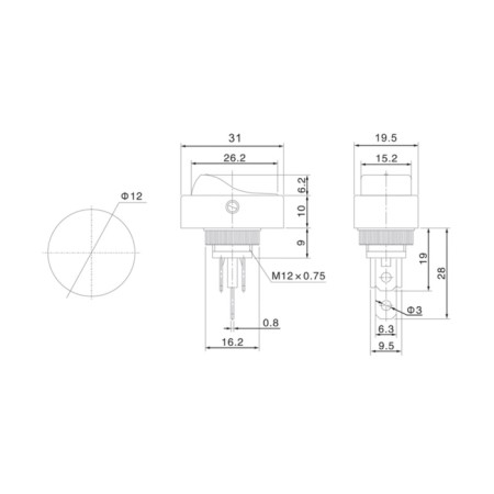 Klavichny switch 12V 30A (3C) On-off Black oval with blue LED backlight (RWB-523, ASW-20D)-1