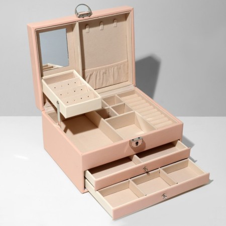 Steam for jewelry "Casket" sliding with a mirror, 22 × 17 × 11.5, pink color-1