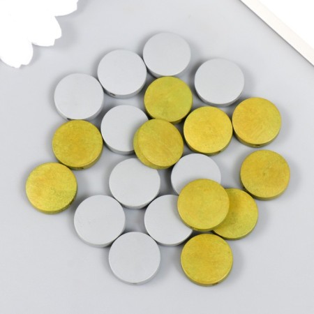 Beads for creativity wood "flat circle" set 20 pcs gray, green 0.4x1.5x1.5 cm