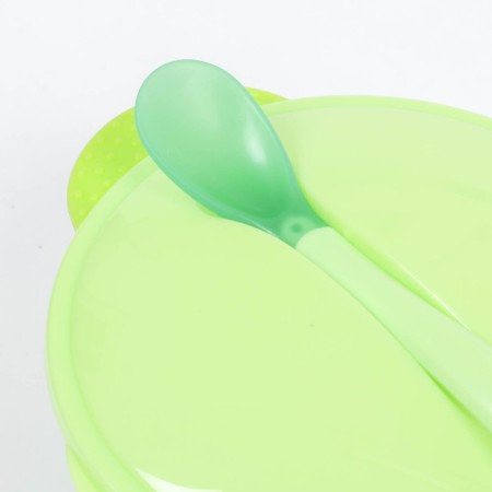 Set for feeding, 3 items: Misk 350 ml on suction cup, cover, spoon, green color-1
