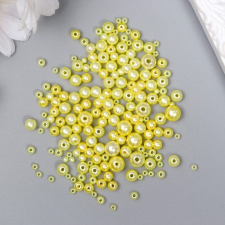 Beads for creativity plastic "Round. Light yellow" d = 3-8 mm, set 10 grams