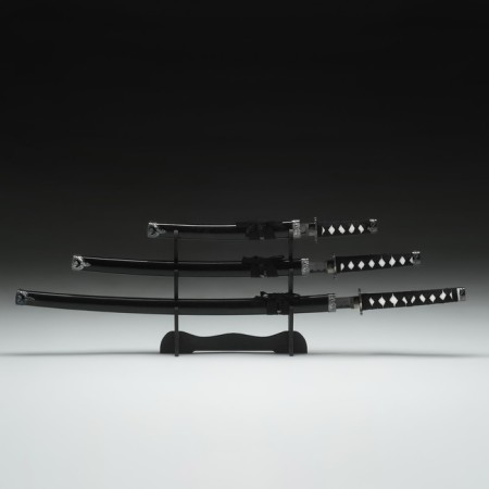 Suv. Product Katana 3V1 on a stand, scabbard wood, black gloss 54/81/100cm, hilt mix-6