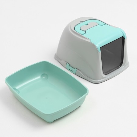 Domik toilet for cats closed with a door 50*38*37 cm, turquoise-gray-10