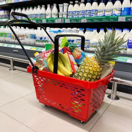 Basket-body on 4 wheels are plastic, 28 liters, with 2 plastic handles, red color-1