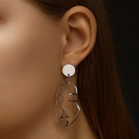 Earrings Metal "Faces" split, silver-gold color-2