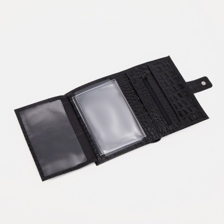 Male purse on 3 in 1 button for auto documents and passports, for cards, for coins, black color-3