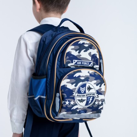 School backpack, 36 x 23 x 13 cm, ergonomic back, calligrata n "Hakki", blue-9