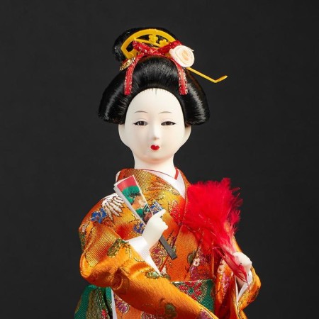 Collectible doll "Geisha in an orange kimono with a fan" 22.5 cm-6