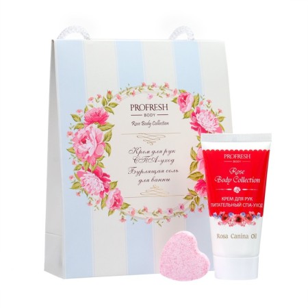 Gift set Rose Body Collection: hand cream, 50 ml + boiling salt for a bath, 20 g