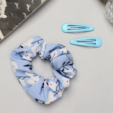 Hair set "Emilia" (elastic band, 2 invisibility 4.5 cm) flowers, blue-1