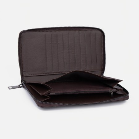 Male purse with lightning, department for bills, for cards, for coins, brown color-3