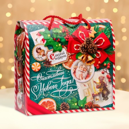 Gift box New Year's emerald vintage 23 x 10 x 22 cm