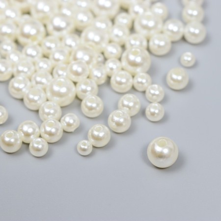Beads for creativity plastic "Round. Cream" d = 3-8 mm, set 10 g-1