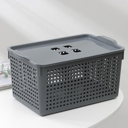 Storage basket with a lid "Loft", 5.3 l, 29.5 × 18.5 × 14.5 cm, color gray color