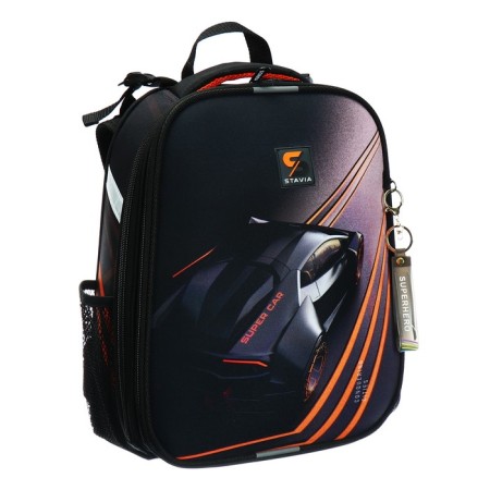 School backpack 38 x 30 x 16 cm, ergonomic back, Stavia "Super Car", black/orange-1