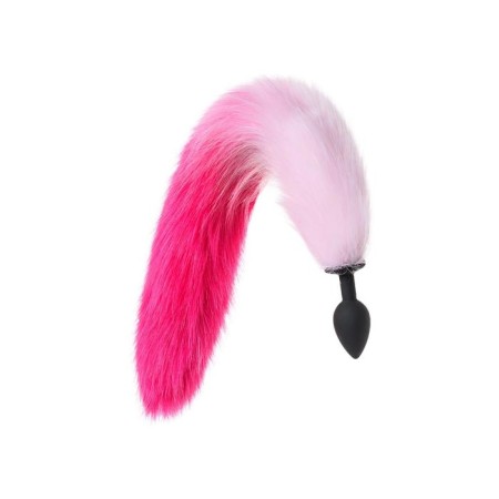 Anal plug with a white-pink tail, silicone, black color, 45 cm, d = 2.7 cm-2