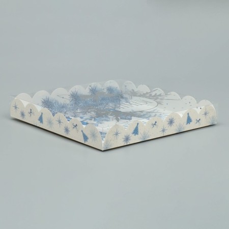 Box for confectionery products with PVC Cozy Winter, Ball, 21 x 21 x 3 cm, New Year-1