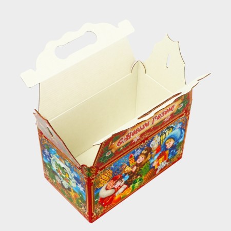 New Year. Gift box New Year's casket "Children in red" 21.2 x 12.3 x 22.6 cm.-3